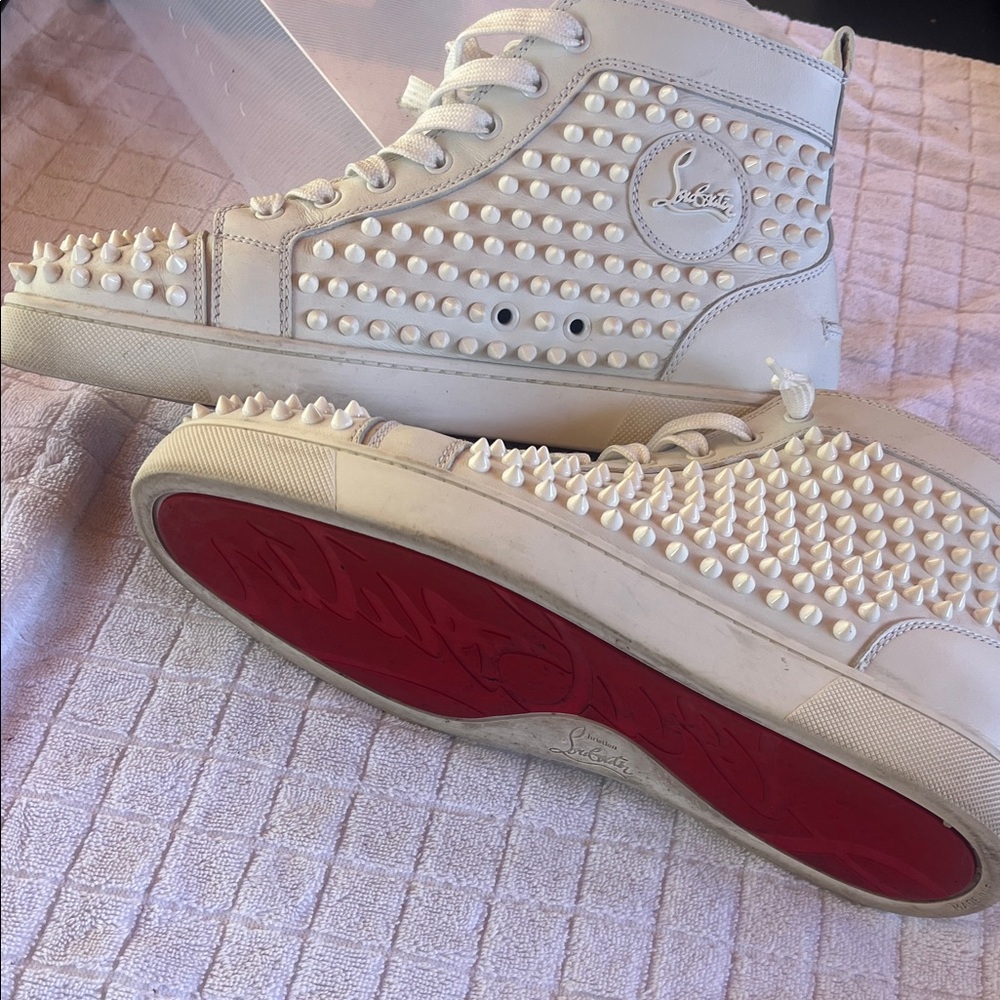 Christian Louboutin Ivory Studded Sneakers with Red Soles